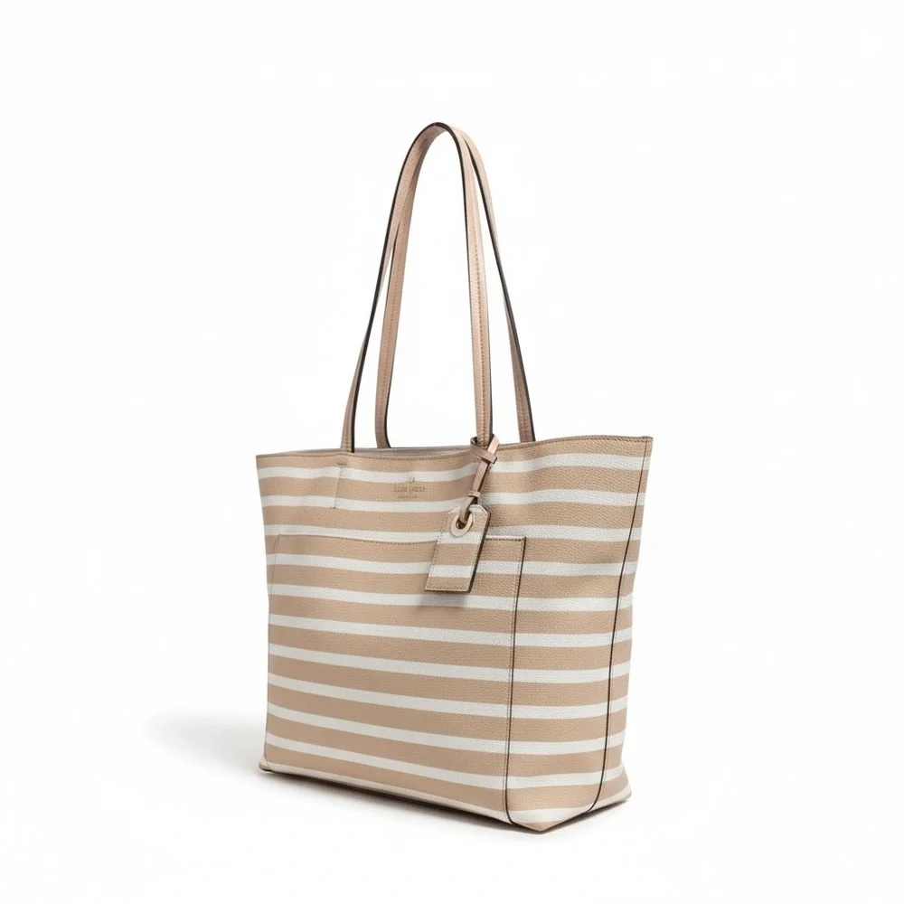 ✨ Kate Spade Striped Leather Tote – Chic Neutrals | EUC Exterior ✨